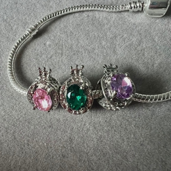 Silver Crown Charm Bracelet Princess Gemstone Pink Green Purple - Picture 9 of 12